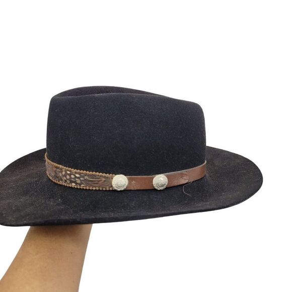 Vintage Magill Lee Cowboy Cowgirl‎ Hat S Black Fur Felt Pheasant Feather Fedora - Picture 8 of 16